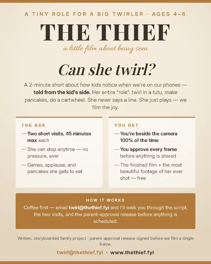 Flyer for parents — a tiny role for a big twirler, ages 4 to 6.